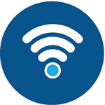 Blue and white Wi-Fi Logo.