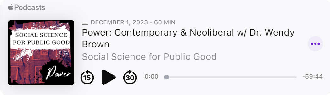 Power: Contemporary and Neoliberal with Dr. Wendy Brown