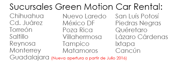 Sucursales en la republica mexicana de green motion car rental